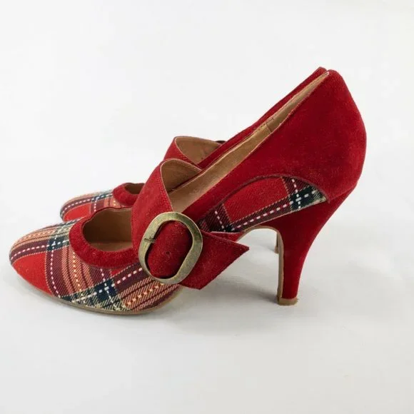 Red Plaid Mary Jane Heels - Picture 6 of 10